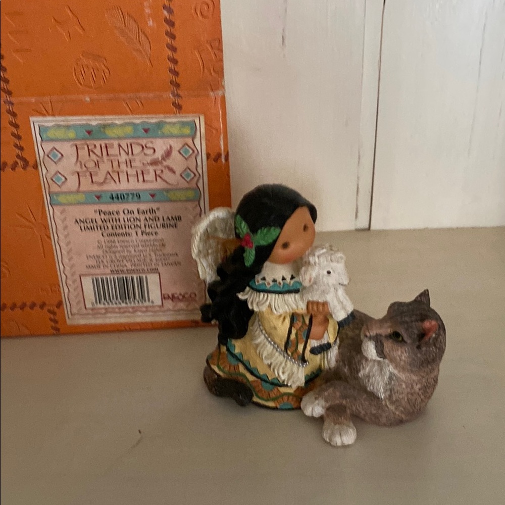 Friends of a Feather Peace on Earth Angel Figurine with Lamb and Cat